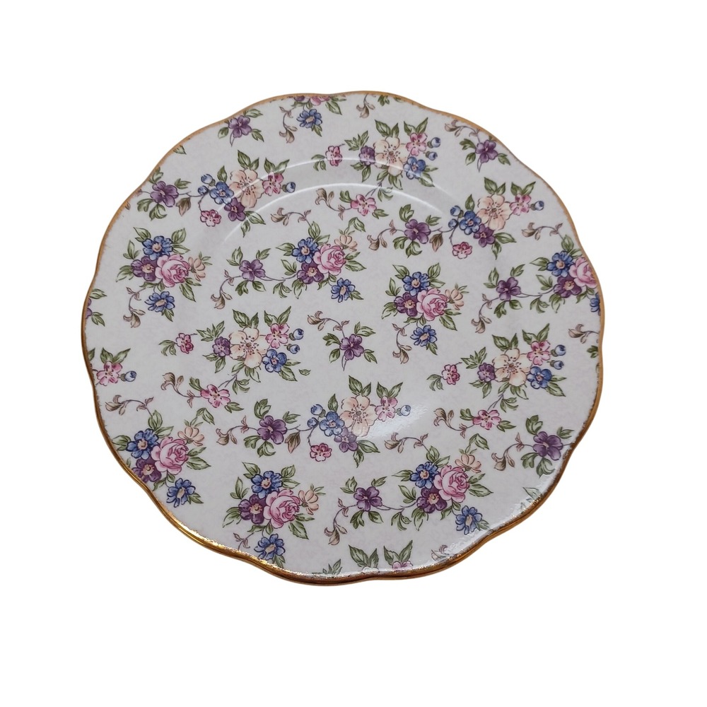 Royal Albert 100 Years 1940s English Chintz 8 inch Salad Plate Bone China Gold